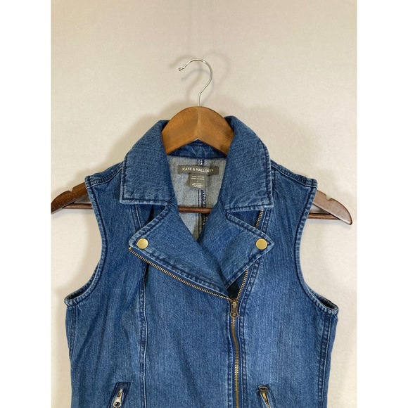 Kate & Mallory Denim Moto Vest Women Small Blue Asymmetrical Zip Side Buckles - Picture 4 of 9